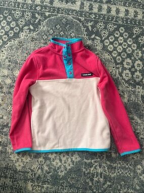 Lands' End Bright Pink Fleece Pullover with Teal Trim